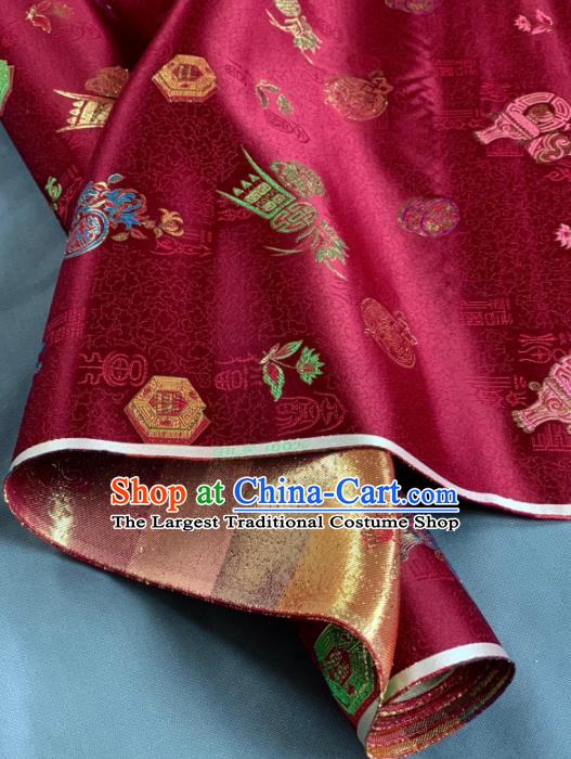 Chinese Classical Plum Orchid Pattern Design Wine Red Silk Fabric Asian Traditional Hanfu Brocade Material