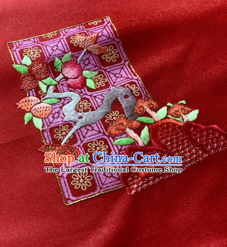 Chinese Classical Embroidered Lotus Pattern Design Red Silk Fabric Asian Traditional Hanfu Brocade Material