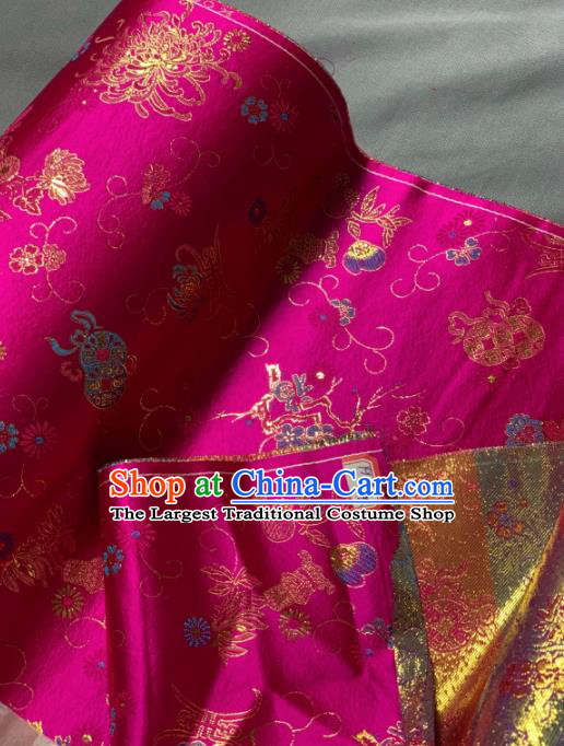 Chinese Classical Plum Chrysanthemum Pattern Design Rosy Silk Fabric Asian Traditional Hanfu Brocade Material
