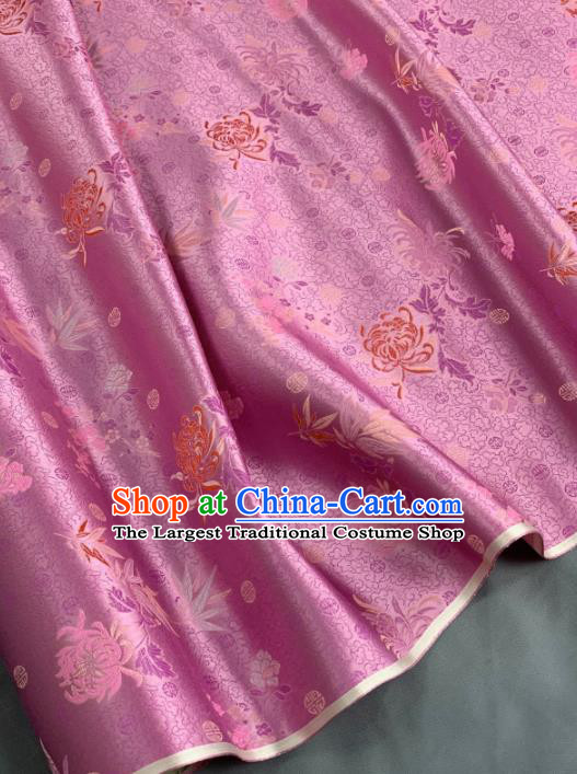 Chinese Classical Chrysanthemum Bamboo Pattern Design Pink Silk Fabric Asian Traditional Hanfu Brocade Material