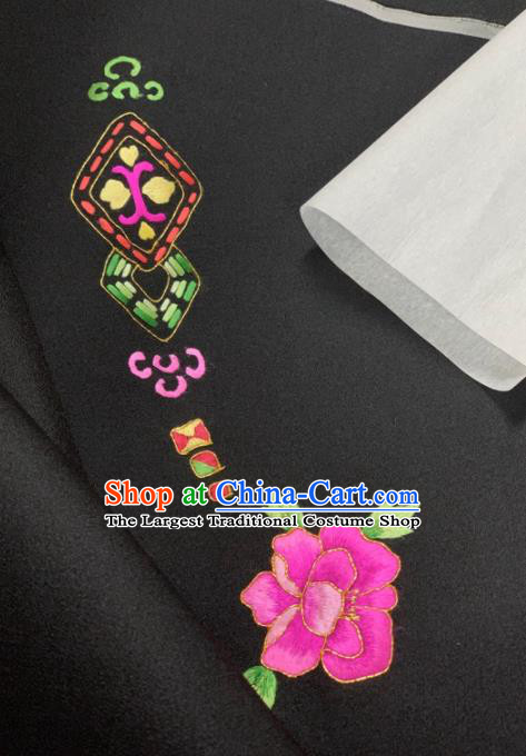 Chinese Classical Phoenix Peony Pattern Design Black Silk Fabric Asian Traditional Hanfu Brocade Material