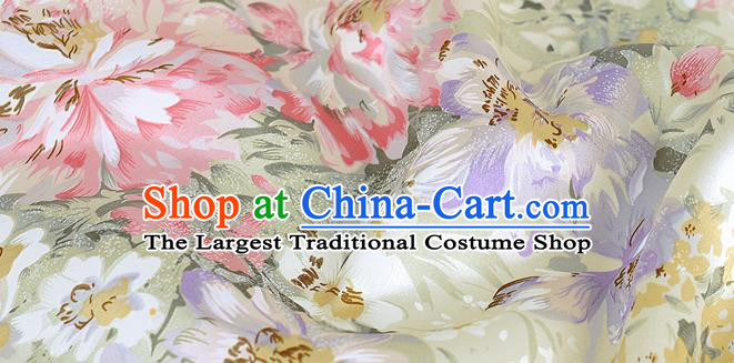 Chinese Classical Flower Pattern Design Light Yellow Silk Fabric Asian Traditional Hanfu Mulberry Silk Material