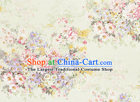 Chinese Classical Flower Pattern Design Light Yellow Silk Fabric Asian Traditional Hanfu Mulberry Silk Material