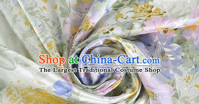 Chinese Classical Flower Pattern Design Light Green Silk Fabric Asian Traditional Hanfu Mulberry Silk Material