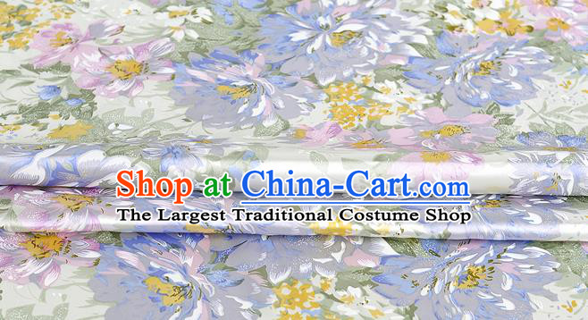 Chinese Classical Flower Pattern Design Light Green Silk Fabric Asian Traditional Hanfu Mulberry Silk Material