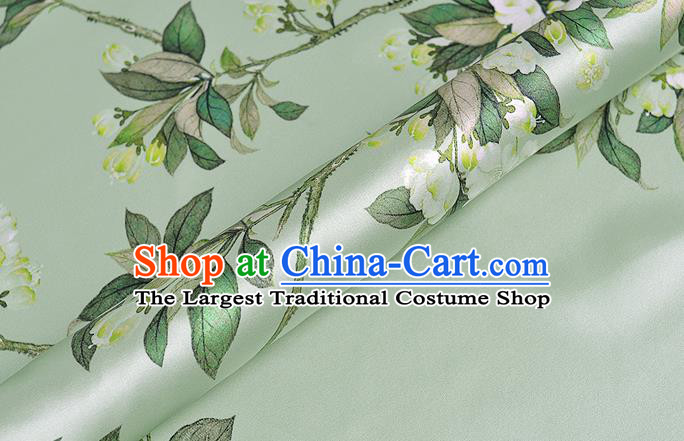 Chinese Classical Pear Flowers Pattern Design Light Green Silk Fabric Asian Traditional Hanfu Mulberry Silk Material