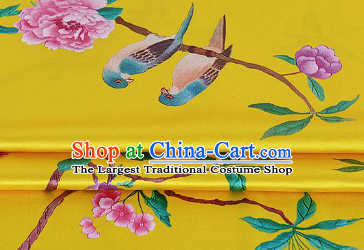 Chinese Classical Hibiscus Pattern Design Golden Silk Fabric Asian Traditional Hanfu Mulberry Silk Material