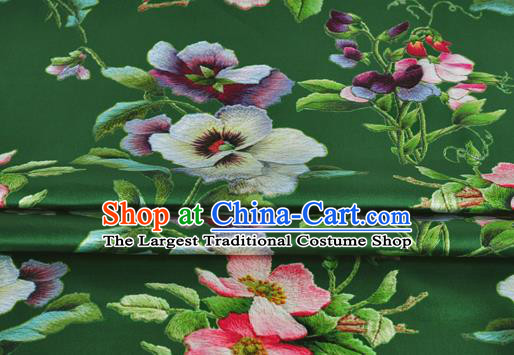 Chinese Classical Phalaenopsis Pattern Design Deep Green Silk Fabric Asian Traditional Hanfu Mulberry Silk Material