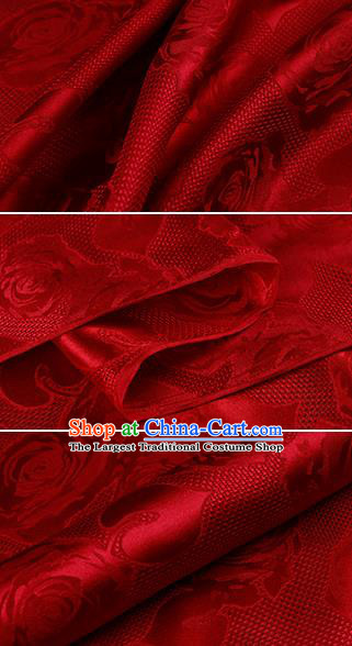 Chinese Classical Roses Pattern Design Red Silk Fabric Asian Traditional Hanfu Mulberry Silk Material