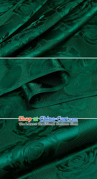Chinese Classical Roses Pattern Design Atrovirens Silk Fabric Asian Traditional Hanfu Mulberry Silk Material