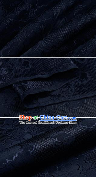 Chinese Classical Peony Pattern Design Navy Blue Silk Fabric Asian Traditional Hanfu Mulberry Silk Material