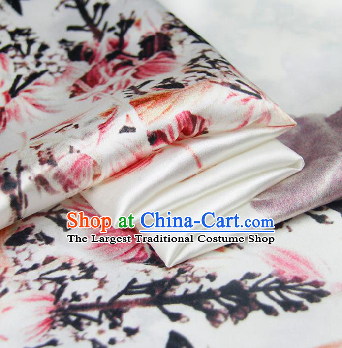 Chinese Classical Ink Lotus Pattern Design White Silk Fabric Asian Traditional Hanfu Mulberry Silk Material
