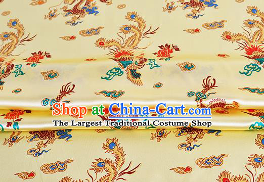 Chinese Classical Dragon Phoenix Pattern Design Yellow Silk Fabric Asian Traditional Hanfu Mulberry Silk Material