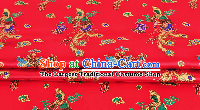 Chinese Classical Dragon Phoenix Pattern Design Red Silk Fabric Asian Traditional Hanfu Mulberry Silk Material