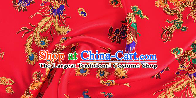 Chinese Classical Dragon Phoenix Pattern Design Red Silk Fabric Asian Traditional Hanfu Mulberry Silk Material