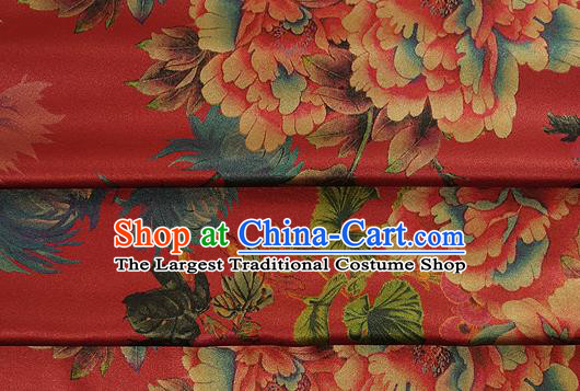 Chinese Classical Peony Chrysanthemum Pattern Design Red Silk Fabric Asian Traditional Hanfu Mulberry Silk Material