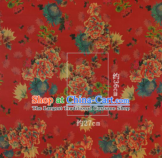 Chinese Classical Peony Chrysanthemum Pattern Design Red Silk Fabric Asian Traditional Hanfu Mulberry Silk Material