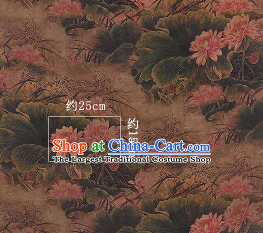 Chinese Classical Lotus Pattern Design Atrovirens Silk Fabric Asian Traditional Hanfu Mulberry Silk Material