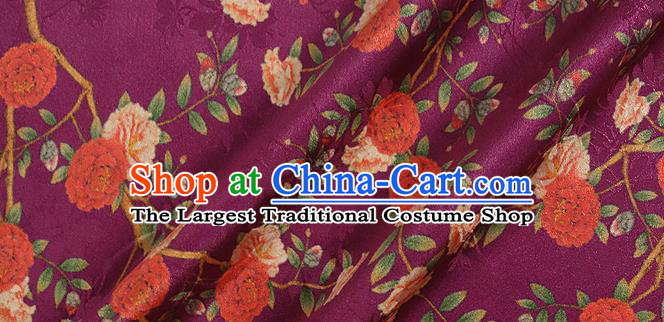 Chinese Classical Roses Pattern Design Purple Silk Fabric Asian Traditional Hanfu Mulberry Silk Material