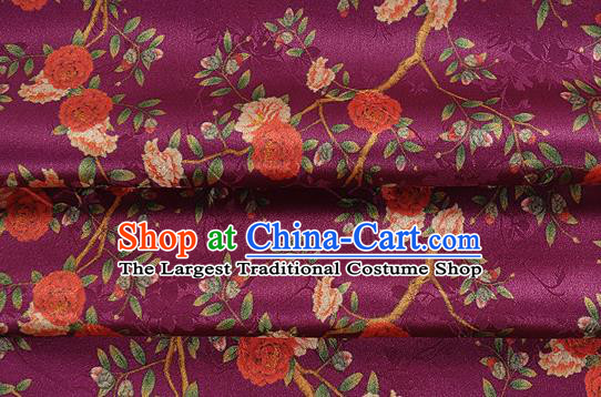 Chinese Classical Roses Pattern Design Purple Silk Fabric Asian Traditional Hanfu Mulberry Silk Material