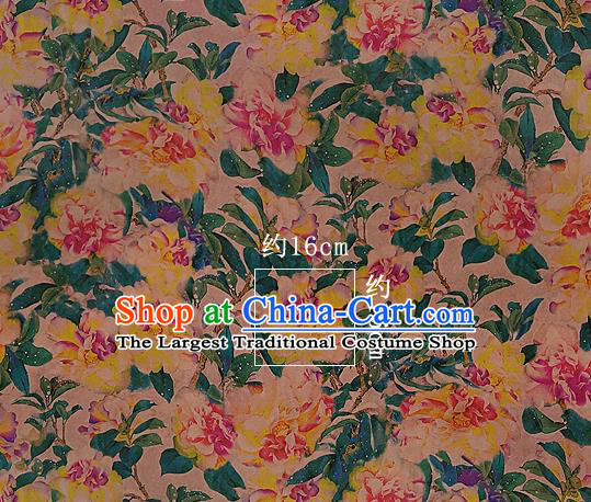 Chinese Classical Peony Pattern Design Deep Pink Silk Fabric Asian Traditional Hanfu Mulberry Silk Material