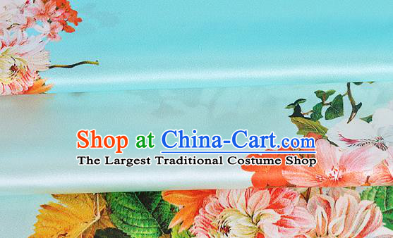 Chinese Classical Flowers Pattern Design Light Blue Silk Fabric Asian Traditional Hanfu Mulberry Silk Material