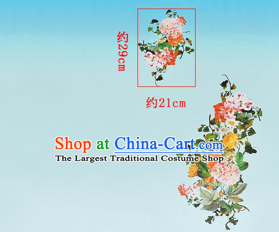 Chinese Classical Flowers Pattern Design Light Blue Silk Fabric Asian Traditional Hanfu Mulberry Silk Material
