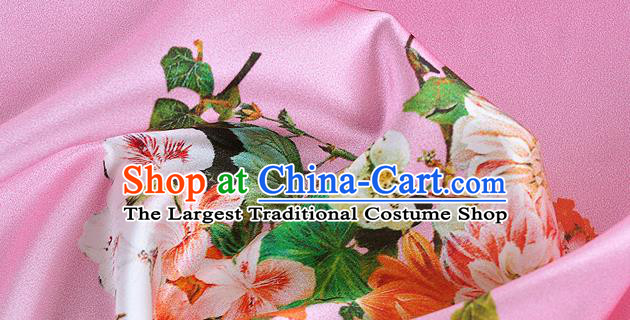 Chinese Classical Flowers Pattern Design Pink Silk Fabric Asian Traditional Hanfu Mulberry Silk Material