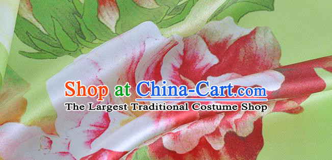 Chinese Classical Hibiscus Pattern Design Light Green Silk Fabric Asian Traditional Hanfu Mulberry Silk Material
