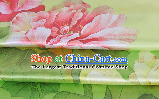 Chinese Classical Hibiscus Pattern Design Light Green Silk Fabric Asian Traditional Hanfu Mulberry Silk Material