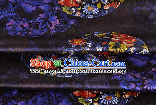 Chinese Classical Peony Chrysanthemum Pattern Design Black Silk Fabric Asian Traditional Hanfu Mulberry Silk Material