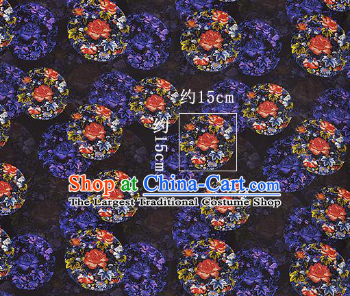 Chinese Classical Peony Chrysanthemum Pattern Design Black Silk Fabric Asian Traditional Hanfu Mulberry Silk Material