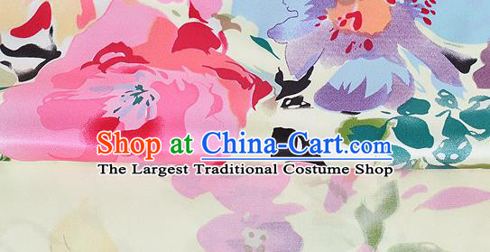Chinese Classical Flowers Pattern Design Light Yellow Silk Fabric Asian Traditional Hanfu Mulberry Silk Material