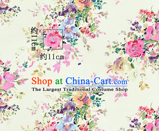 Chinese Classical Flowers Pattern Design Light Yellow Silk Fabric Asian Traditional Hanfu Mulberry Silk Material