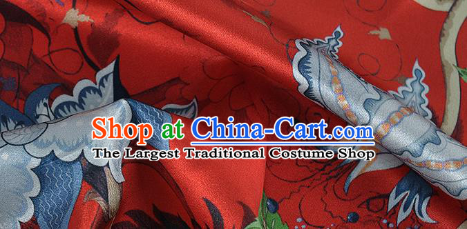 Chinese Classical Equinox Flower Pattern Design Red Silk Fabric Asian Traditional Hanfu Mulberry Silk Material
