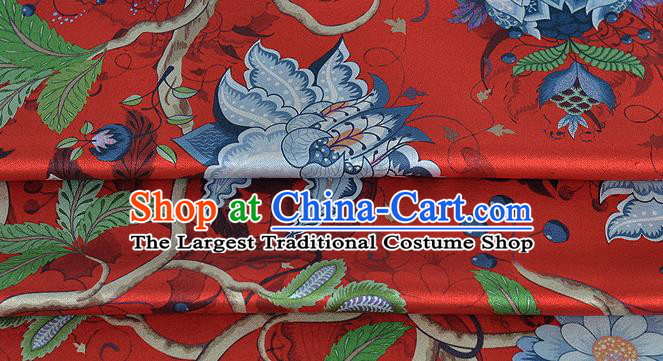 Chinese Classical Equinox Flower Pattern Design Red Silk Fabric Asian Traditional Hanfu Mulberry Silk Material