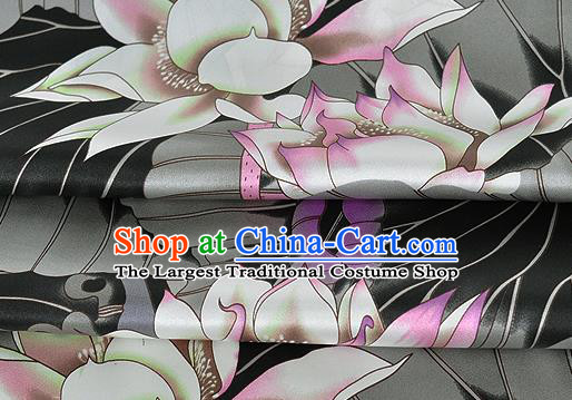 Chinese Classical Lotus Pattern Design Grey Silk Fabric Asian Traditional Hanfu Mulberry Silk Material