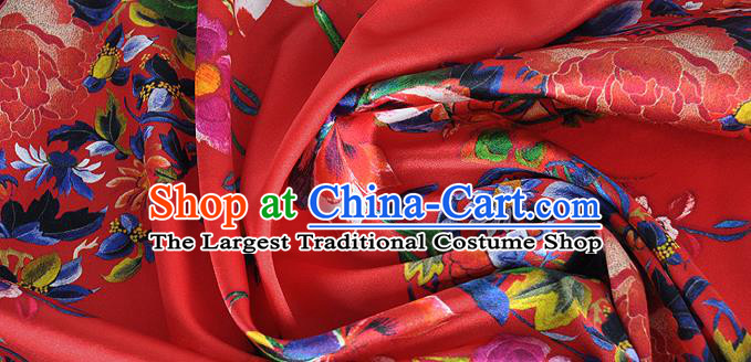 Chinese Classical Peony Grape Pattern Design Red Silk Fabric Asian Traditional Hanfu Mulberry Silk Material
