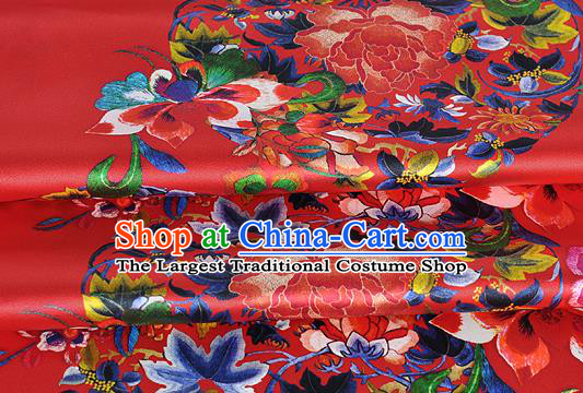 Chinese Classical Peony Grape Pattern Design Red Silk Fabric Asian Traditional Hanfu Mulberry Silk Material
