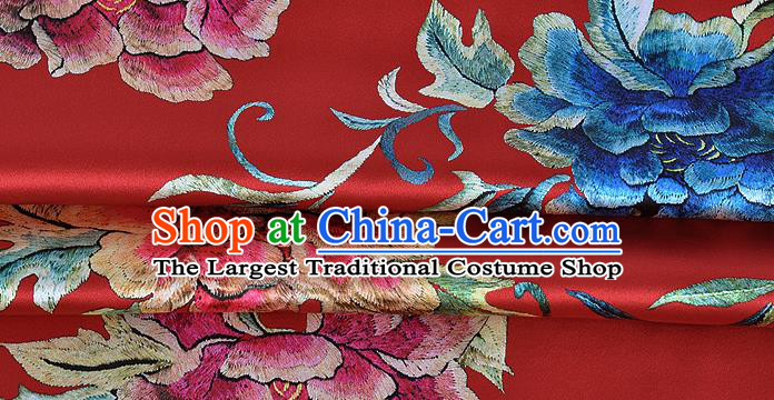 Chinese Classical Peony Pattern Design Red Silk Fabric Asian Traditional Hanfu Mulberry Silk Material