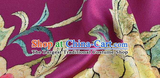 Chinese Classical Peony Pattern Design Amaranth Silk Fabric Asian Traditional Hanfu Mulberry Silk Material
