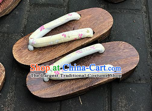 Traditional Japanese Classical Sakura Pattern Light Yellow Flip Flops Slippers Geta Asian Japan Clogs Shoes for Women