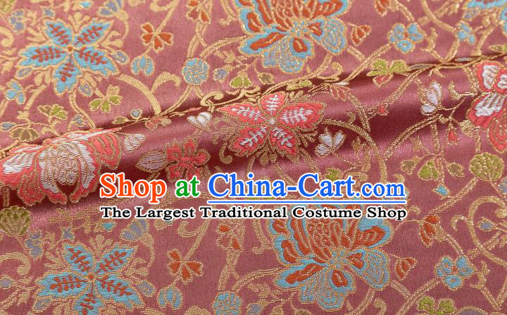 Chinese Classical Twine Lotus Pattern Design Rubber Red Brocade Fabric Asian Traditional Hanfu Satin Material