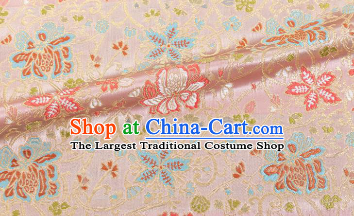 Chinese Classical Twine Lotus Pattern Design Pink Brocade Fabric Asian Traditional Hanfu Satin Material