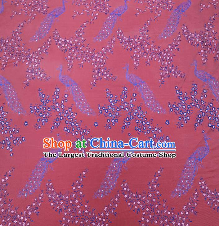 Chinese Classical Peacock Pattern Design Watermelon Red Brocade Fabric Asian Traditional Hanfu Satin Material