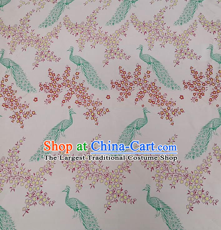 Chinese Classical Peacock Pattern Design Light Pink Brocade Fabric Asian Traditional Hanfu Satin Material