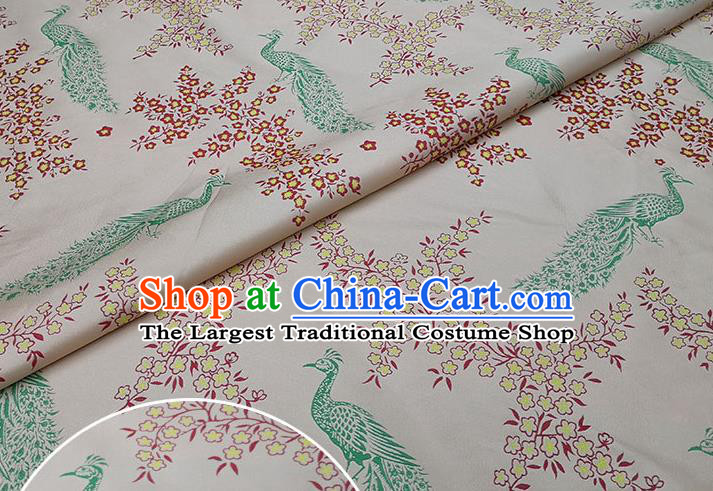 Chinese Classical Peacock Pattern Design Light Pink Brocade Fabric Asian Traditional Hanfu Satin Material