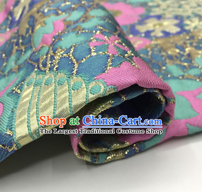 Chinese Classical Butterfly Pattern Design Blue Brocade Fabric Asian Traditional Hanfu Satin Material