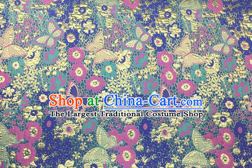 Chinese Classical Butterfly Pattern Design Blue Brocade Fabric Asian Traditional Hanfu Satin Material