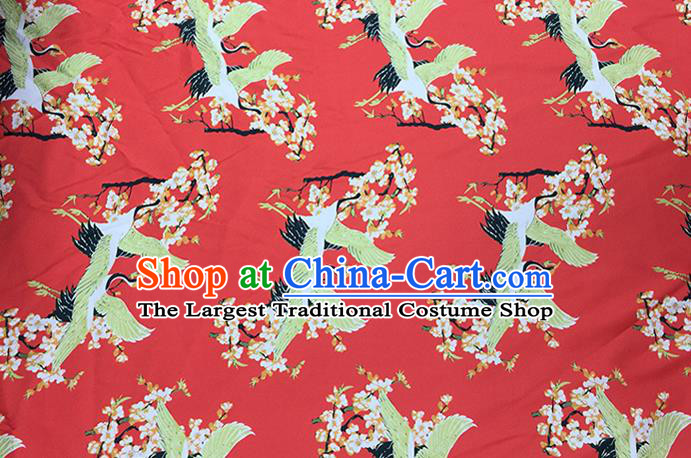 Chinese Classical Crane Plum Pattern Design Red Brocade Fabric Asian Traditional Hanfu Satin Material